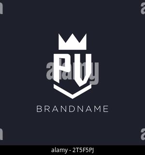 PV logo with shield and crown, initial monogram logo design ideas Stock Vector