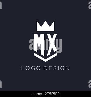 MX logo with shield and crown, initial monogram logo design ideas Stock Vector