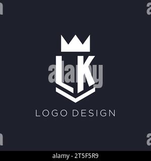 LK logo with shield and crown, initial monogram logo design ideas Stock Vector