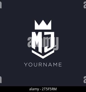 MJ logo with shield and crown, initial monogram logo design ideas Stock Vector