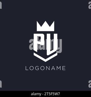 PU logo with shield and crown, initial monogram logo design ideas Stock Vector