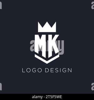 MK logo with shield and crown, initial monogram logo design ideas Stock Vector