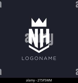 NH logo with shield and crown, initial monogram logo design ideas Stock Vector