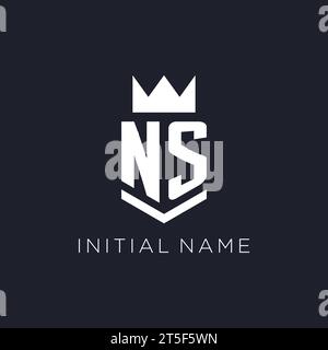 NS logo with shield and crown, initial monogram logo design ideas Stock Vector