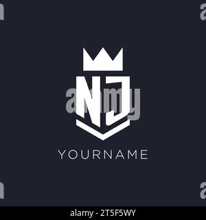 NJ logo with shield and crown, initial monogram logo design ideas Stock Vector