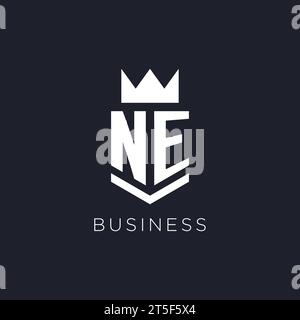 NE logo with shield and crown, initial monogram logo design ideas Stock Vector