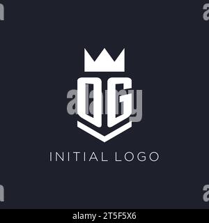 OG logo with shield and crown, initial monogram logo design ideas Stock Vector