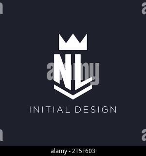 NL logo with shield and crown, initial monogram logo design ideas Stock Vector