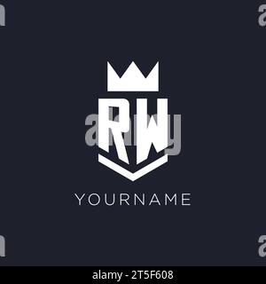 RW logo with shield and crown, initial monogram logo design ideas Stock Vector