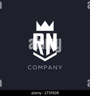 RN logo with shield and crown, initial monogram logo design ideas Stock Vector