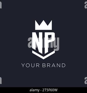 NP logo with shield and crown, initial monogram logo design ideas Stock Vector