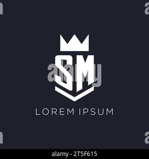 SM logo with shield and crown, initial monogram logo design ideas Stock Vector