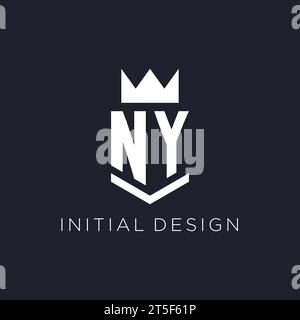 NY logo with shield and crown, initial monogram logo design ideas Stock Vector