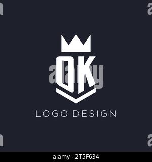 OK logo with shield and crown, initial monogram logo design ideas Stock Vector
