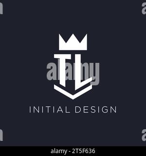 TL logo with shield and crown, initial monogram logo design ideas Stock Vector