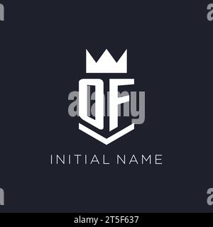OF logo with shield and crown, initial monogram logo design ideas Stock Vector