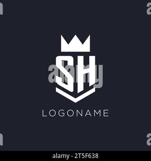 SH logo with shield and crown, initial monogram logo design ideas Stock Vector