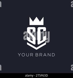 SC logo with shield and crown, initial monogram logo design ideas Stock Vector