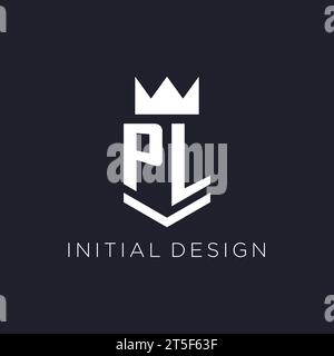 PL logo with shield and crown, initial monogram logo design ideas Stock Vector