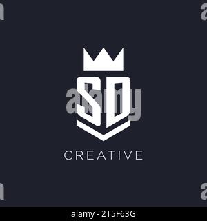 SD logo with shield and crown, initial monogram logo design ideas Stock Vector