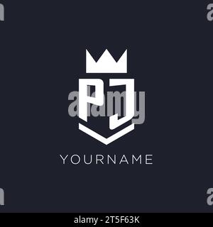 PJ logo with shield and crown, initial monogram logo design ideas Stock Vector