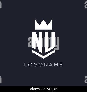 NU logo with shield and crown, initial monogram logo design ideas Stock Vector
