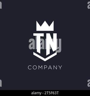 TN logo with shield and crown, initial monogram logo design ideas Stock Vector