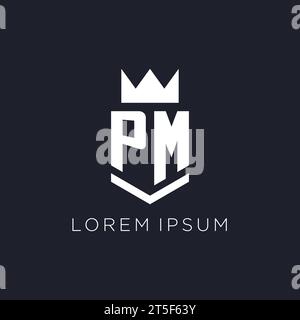 PM logo with shield and crown, initial monogram logo design ideas Stock Vector