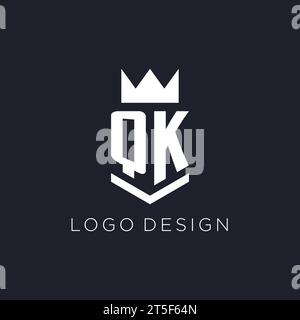 QK logo with shield and crown, initial monogram logo design ideas Stock Vector
