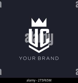 UC logo with shield and crown, initial monogram logo design ideas Stock Vector