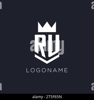 RU logo with shield and crown, initial monogram logo design ideas Stock Vector