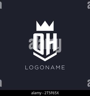 OH logo with shield and crown, initial monogram logo design ideas Stock Vector