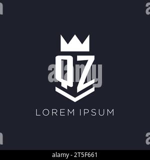 QZ logo with shield and crown, initial monogram logo design ideas Stock Vector