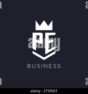 PE logo with shield and crown, initial monogram logo design ideas Stock Vector