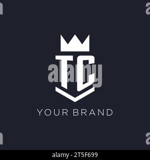 TC logo with shield and crown, initial monogram logo design ideas Stock Vector