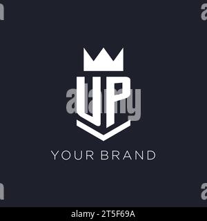 UP logo with shield and crown, initial monogram logo design ideas Stock Vector