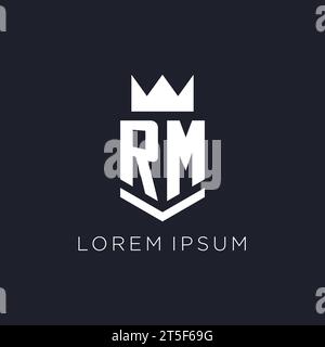 RM logo with shield and crown, initial monogram logo design ideas Stock Vector