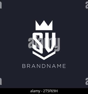 SV logo with shield and crown, initial monogram logo design ideas Stock Vector