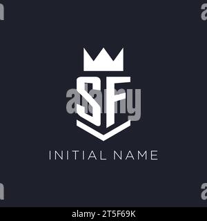 SF logo with shield and crown, initial monogram logo design ideas Stock Vector