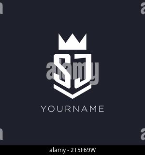 SJ logo with shield and crown, initial monogram logo design ideas Stock Vector
