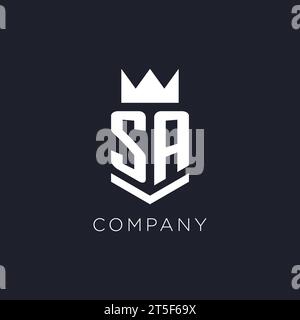 SA logo with shield and crown, initial monogram logo design ideas Stock Vector