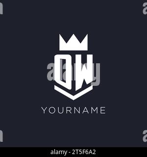 OW logo with shield and crown, initial monogram logo design ideas Stock Vector