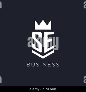 SE logo with shield and crown, initial monogram logo design ideas Stock Vector