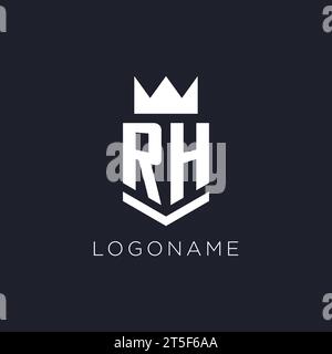RH logo with shield and crown, initial monogram logo design ideas Stock Vector