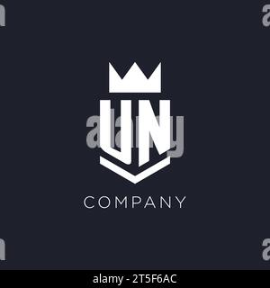 UN logo with shield and crown, initial monogram logo design ideas Stock Vector