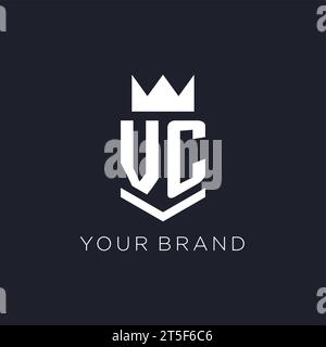 VC logo with shield and crown, initial monogram logo design ideas Stock Vector