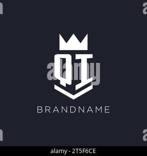 QI logo with shield and crown, initial monogram logo design ideas Stock Vector