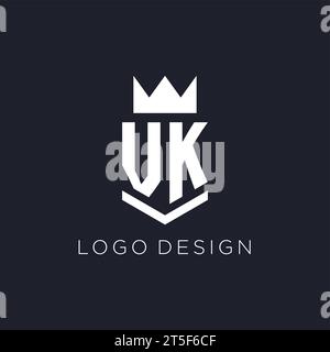 VK logo with shield and crown, initial monogram logo design ideas Stock Vector
