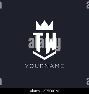 TW logo with shield and crown, initial monogram logo design ideas Stock Vector