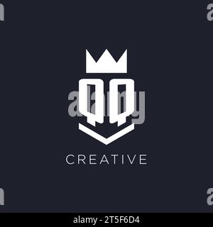QQ logo with shield and crown, initial monogram logo design ideas Stock Vector